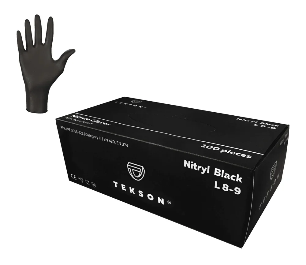 Gant TEKSON Nitryl Black - sans poudre et texturé au bout des doigts